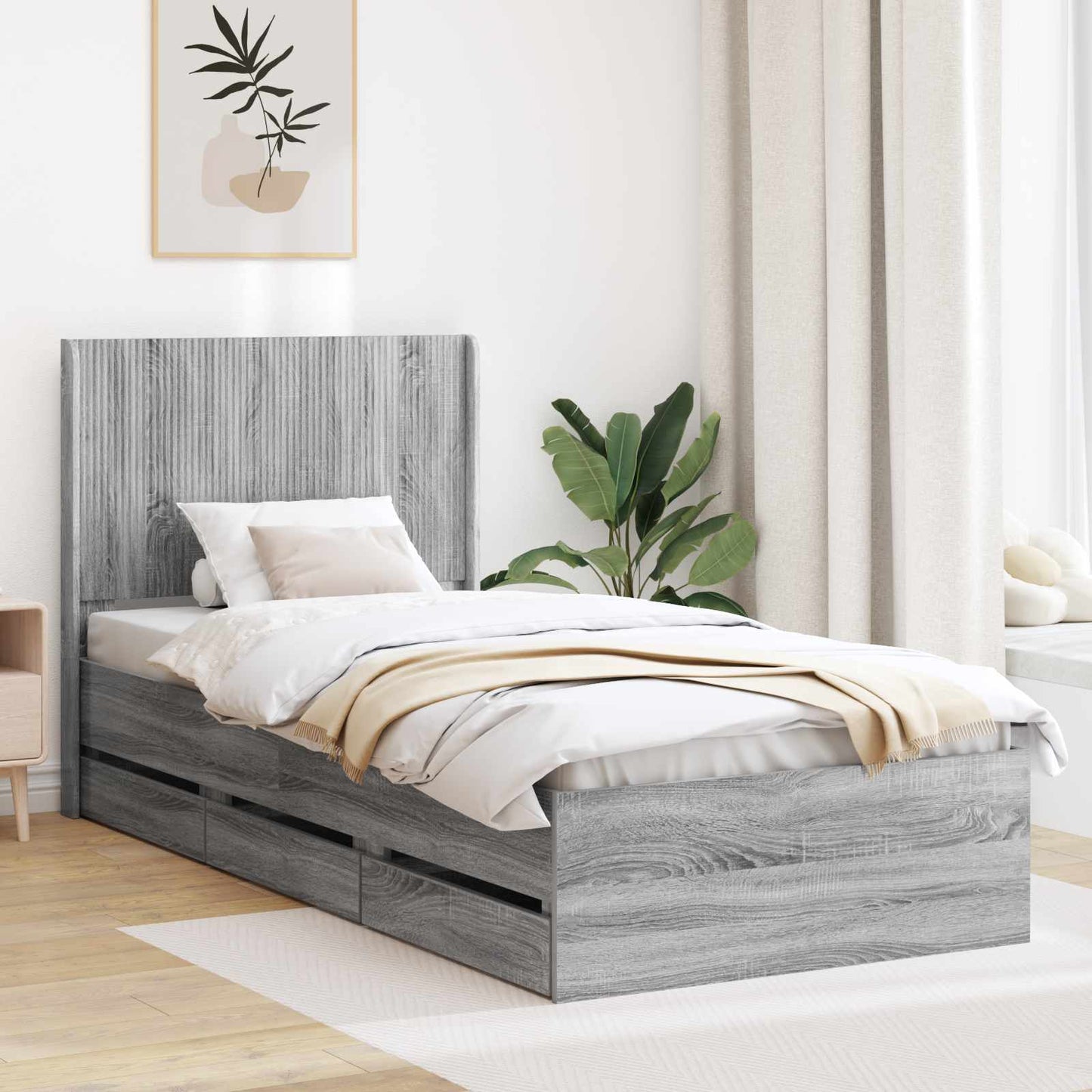 vidaXL Bed Frame with Storage and Headboard Grey Sonoma 100 x 200 cm