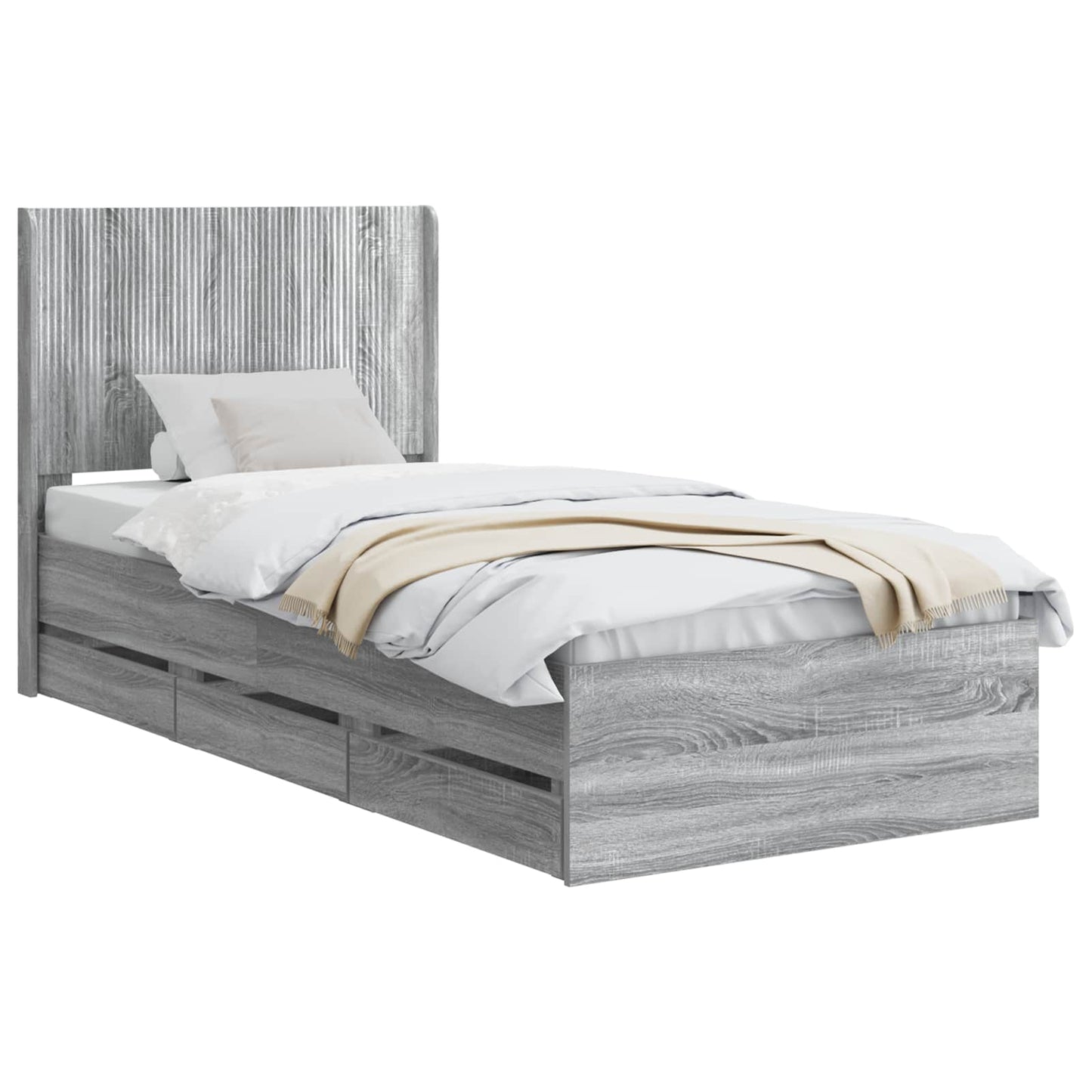 vidaXL Bed Frame with Storage and Headboard Grey Sonoma 100 x 200 cm
