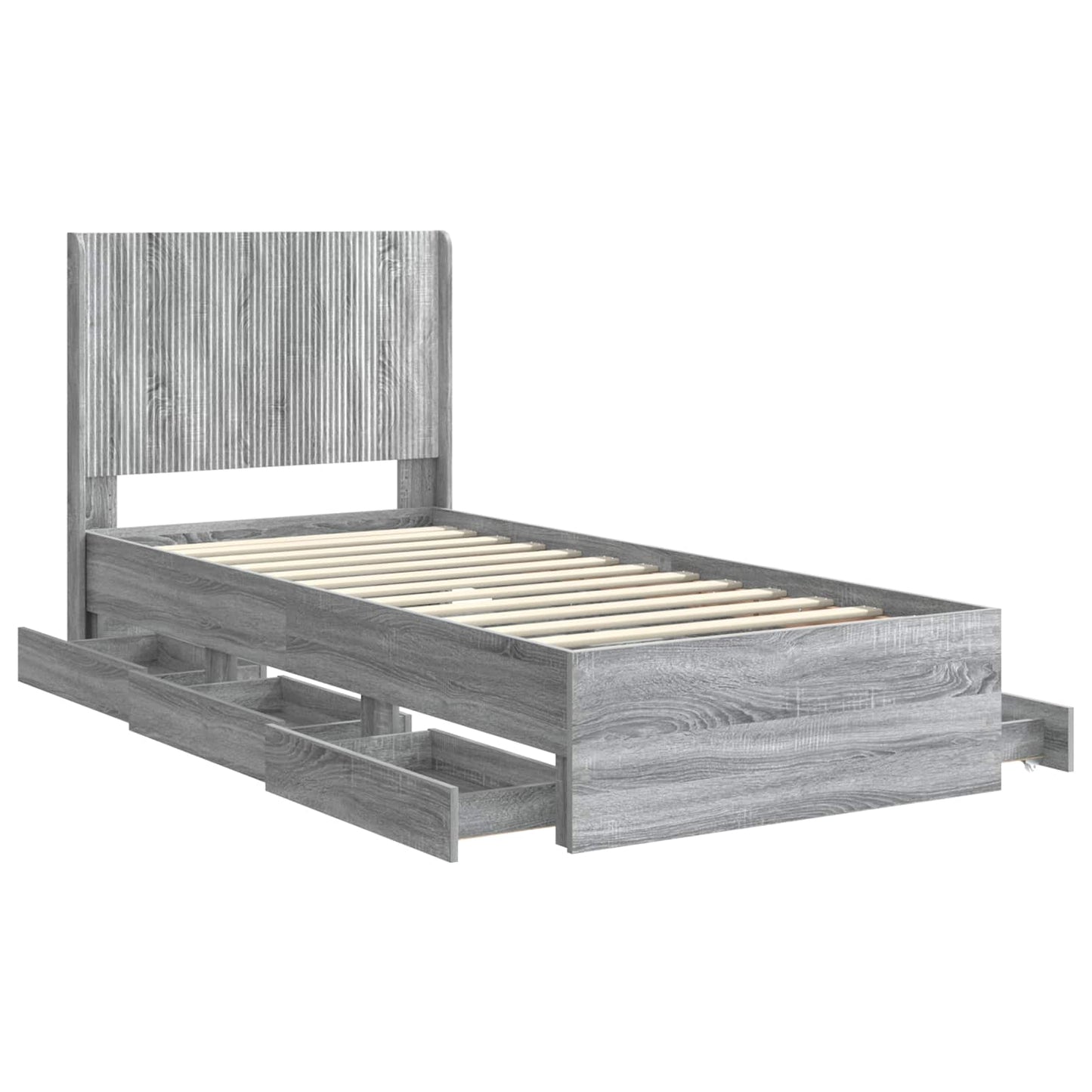 vidaXL Bed Frame with Storage and Headboard Grey Sonoma 100 x 200 cm