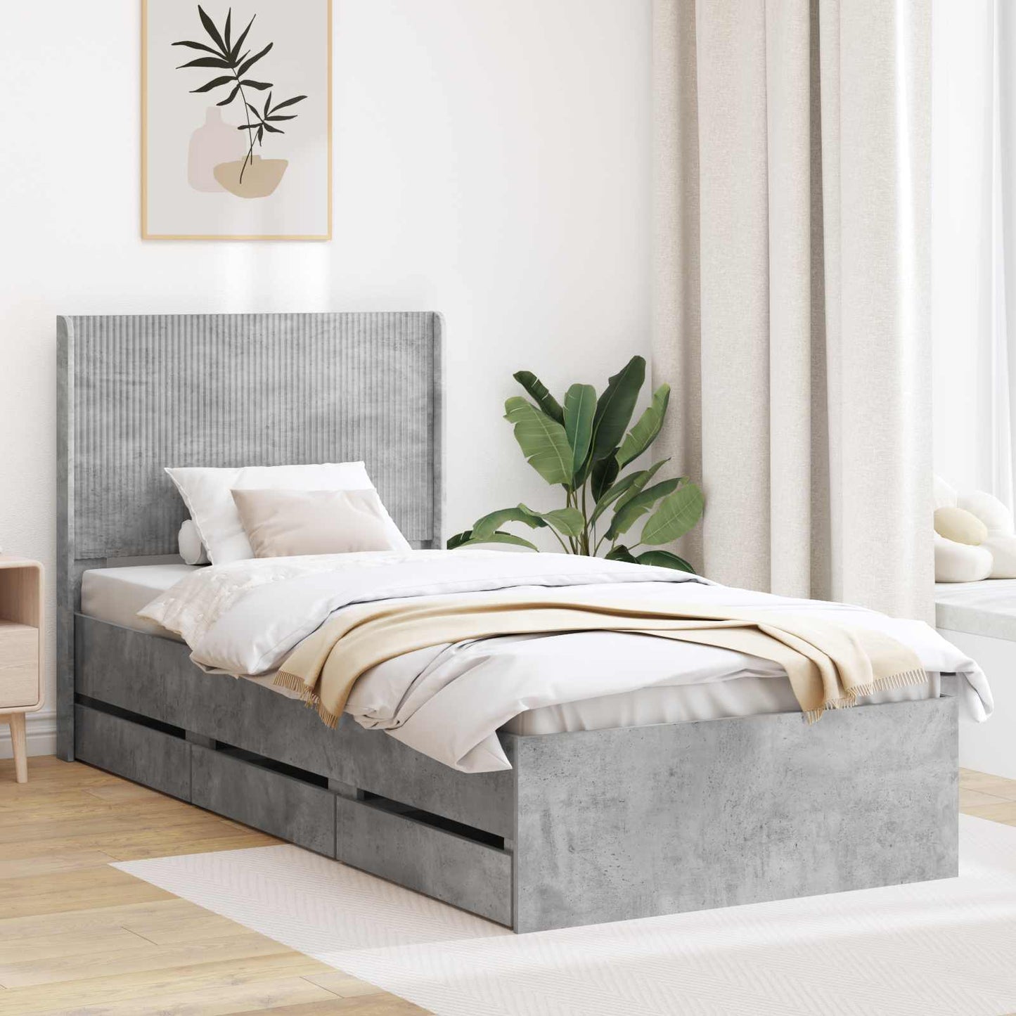 vidaXL Bed Frame with Storage and Headboard Concrete Grey 90 x 200 cm