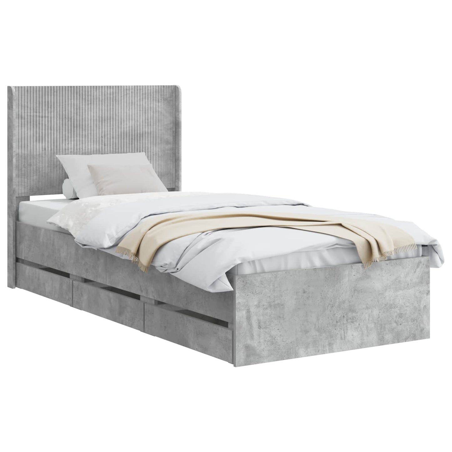 vidaXL Bed Frame with Storage and Headboard Concrete Grey 90 x 200 cm