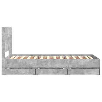 vidaXL Bed Frame with Storage and Headboard Concrete Grey 90 x 200 cm
