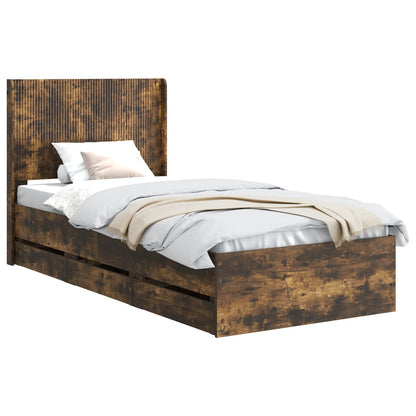 vidaXL Bed Frame with Storage and Headboard Smoked Oak 90 x 200 cm