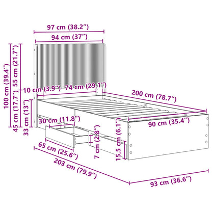 vidaXL Bed Frame with Storage and Headboard Smoked Oak 90 x 200 cm