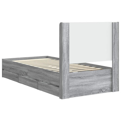 vidaXL Bed Frame with Storage and Headboard Grey Sonoma 90 x 200 cm