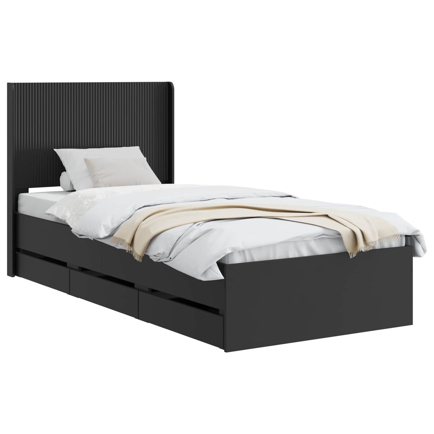 vidaXL Bed Frame with Storage and Headboard Black 75 x 190 cm
