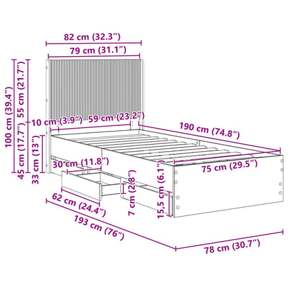 vidaXL Bed Frame with Storage and Headboard Black 75 x 190 cm