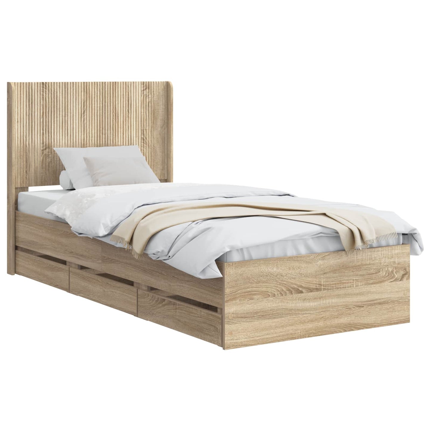 vidaXL Bed Frame with Storage and Headboard Sonoma Oak 75 x 190 cm