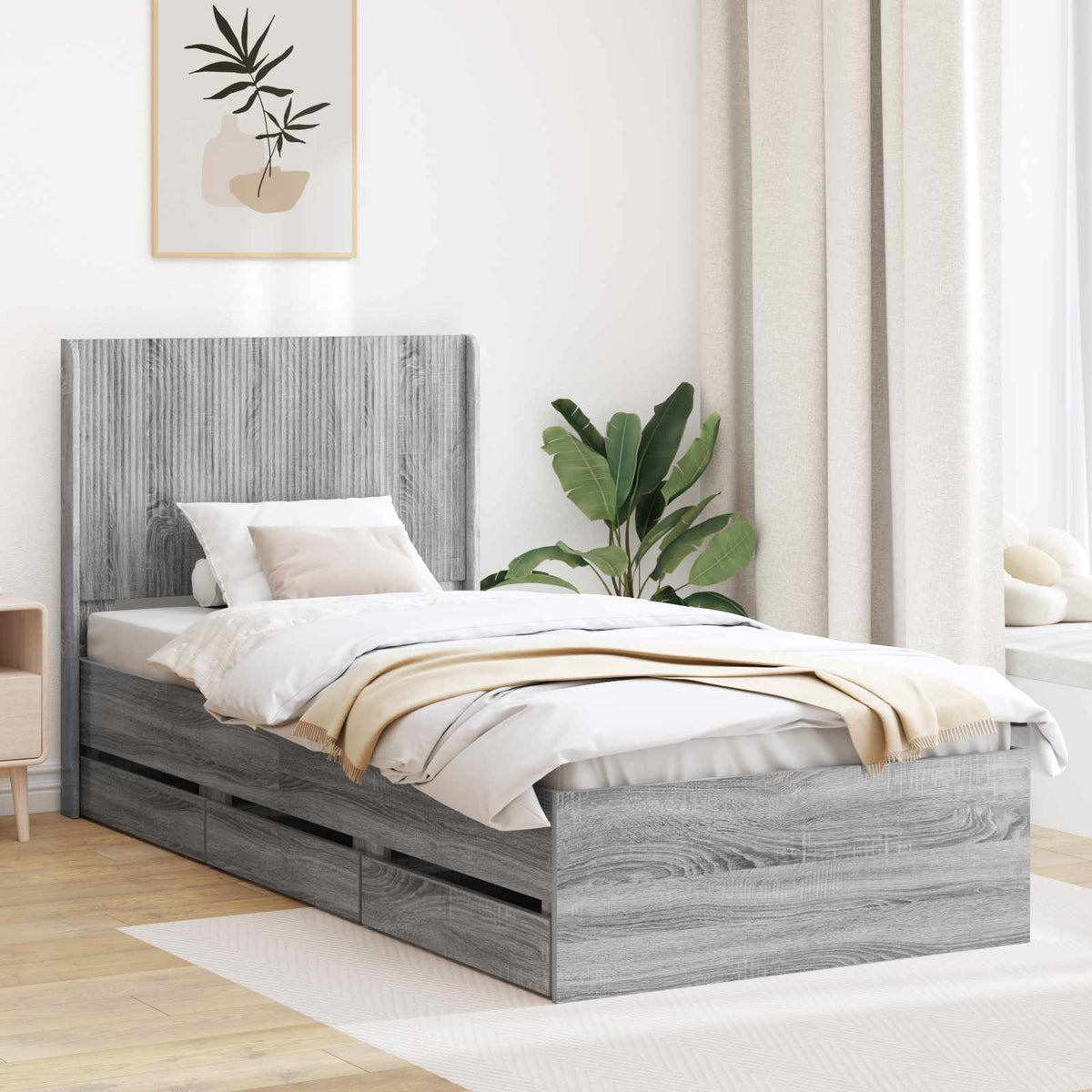 vidaXL Bed Frame with Storage and Headboard Grey Sonoma 75 x 190 cm