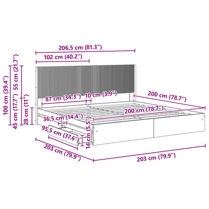 vidaXL Bed Frame with Storage and Headboard Black 200 x 200 cm