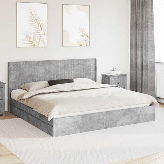 vidaXL Bed Frame with Storage and Headboard Concrete Grey 200 x 200 cm