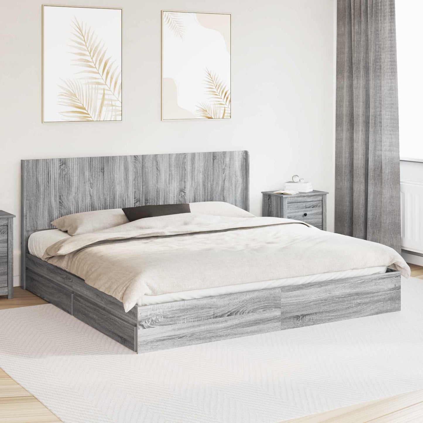 vidaXL Bed Frame with Storage and Headboard Grey Sonoma 200 x 200 cm