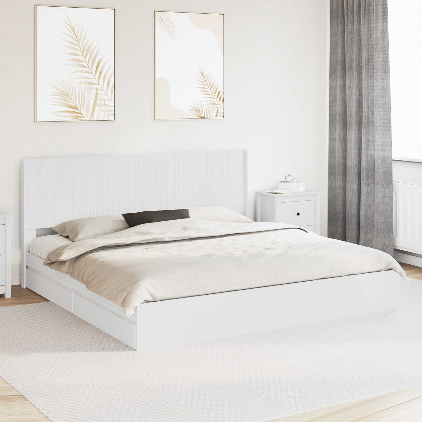 vidaXL Bed Frame with Storage and Headboard White 180 x 200 cm