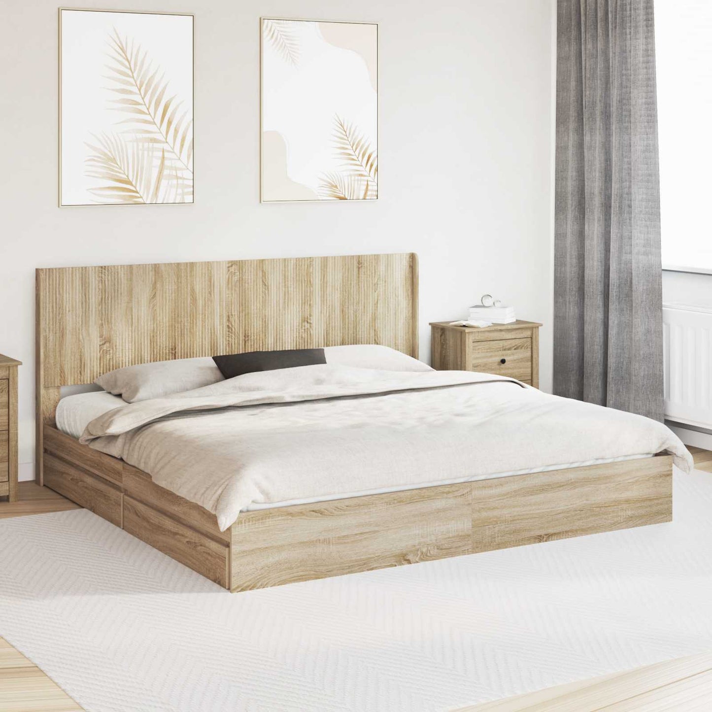 vidaXL Bed Frame with Storage and Headboard Sonoma Oak 180 x 200 cm