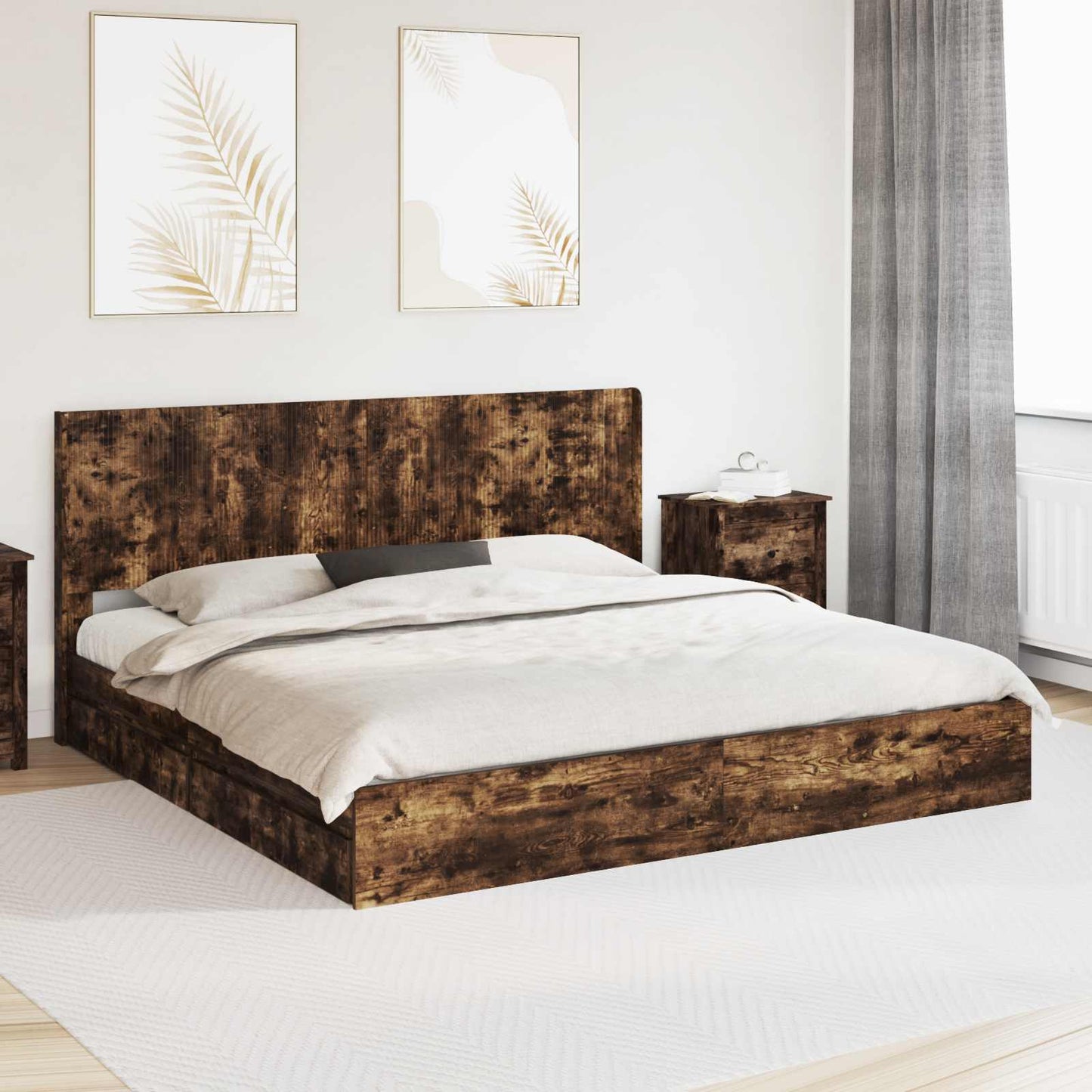 vidaXL Bed Frame with Storage and Headboard Smoked Oak 180 x 200 cm