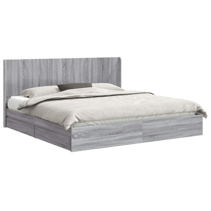 vidaXL Bed Frame with Storage and Headboard Grey Sonoma 180 x 200 cm