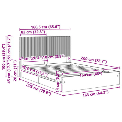 vidaXL Bed Frame with Storage and Headboard White 160 x 200 cm