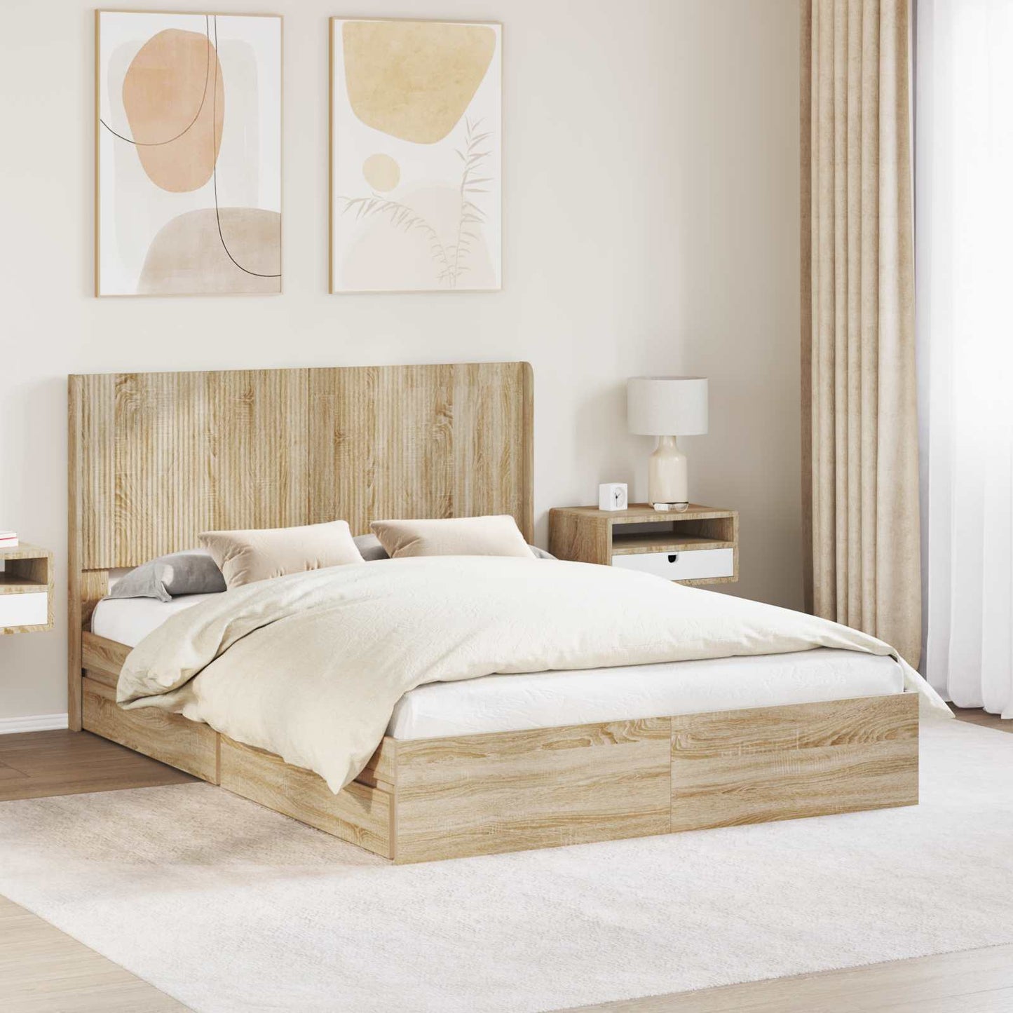 vidaXL Bed Frame with Storage and Headboard Sonoma Oak 160 x 200 cm