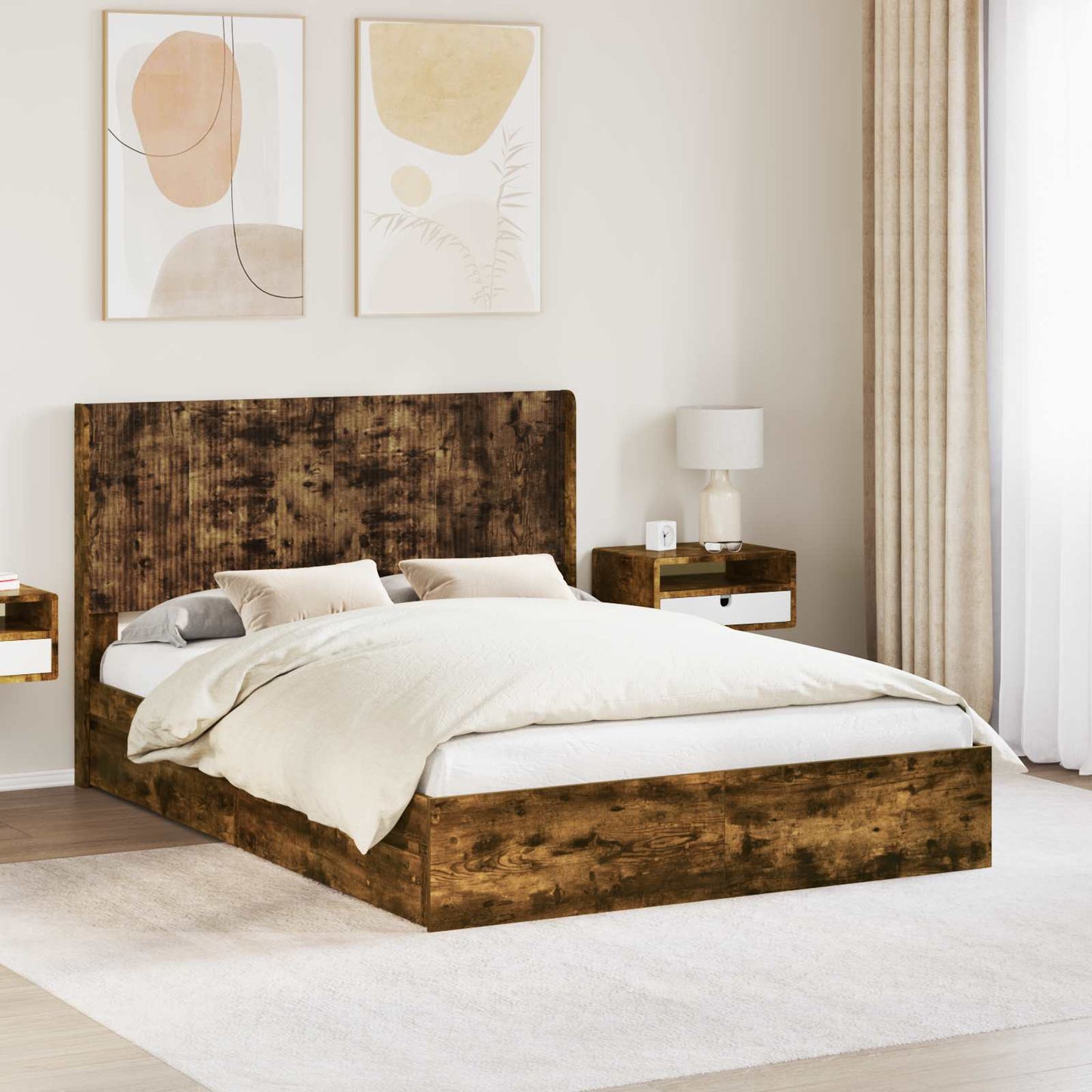 vidaXL Bed Frame with Storage and Headboard Smoked Oak 160 x 200 cm