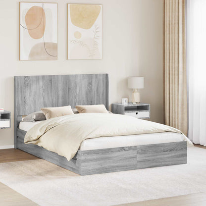vidaXL Bed Frame with Storage and Headboard Grey Sonoma 160 x 200 cm