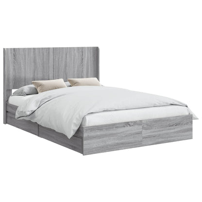 vidaXL Bed Frame with Storage and Headboard Grey Sonoma 160 x 200 cm