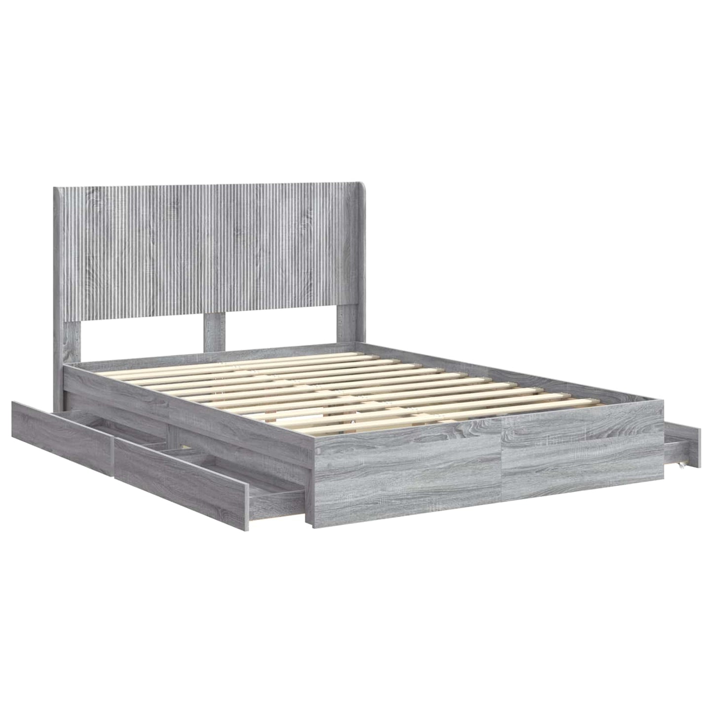 vidaXL Bed Frame with Storage and Headboard Grey Sonoma 160 x 200 cm