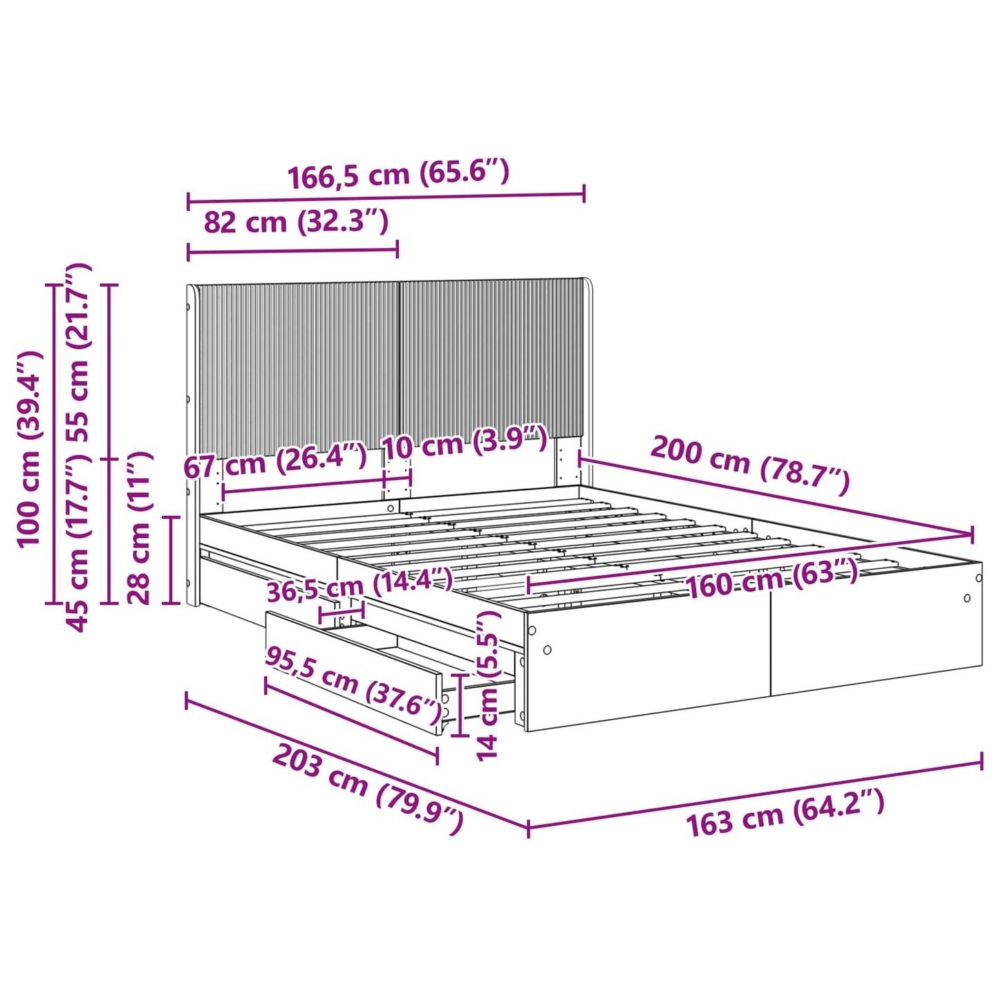 vidaXL Bed Frame with Storage and Headboard Grey Sonoma 160 x 200 cm