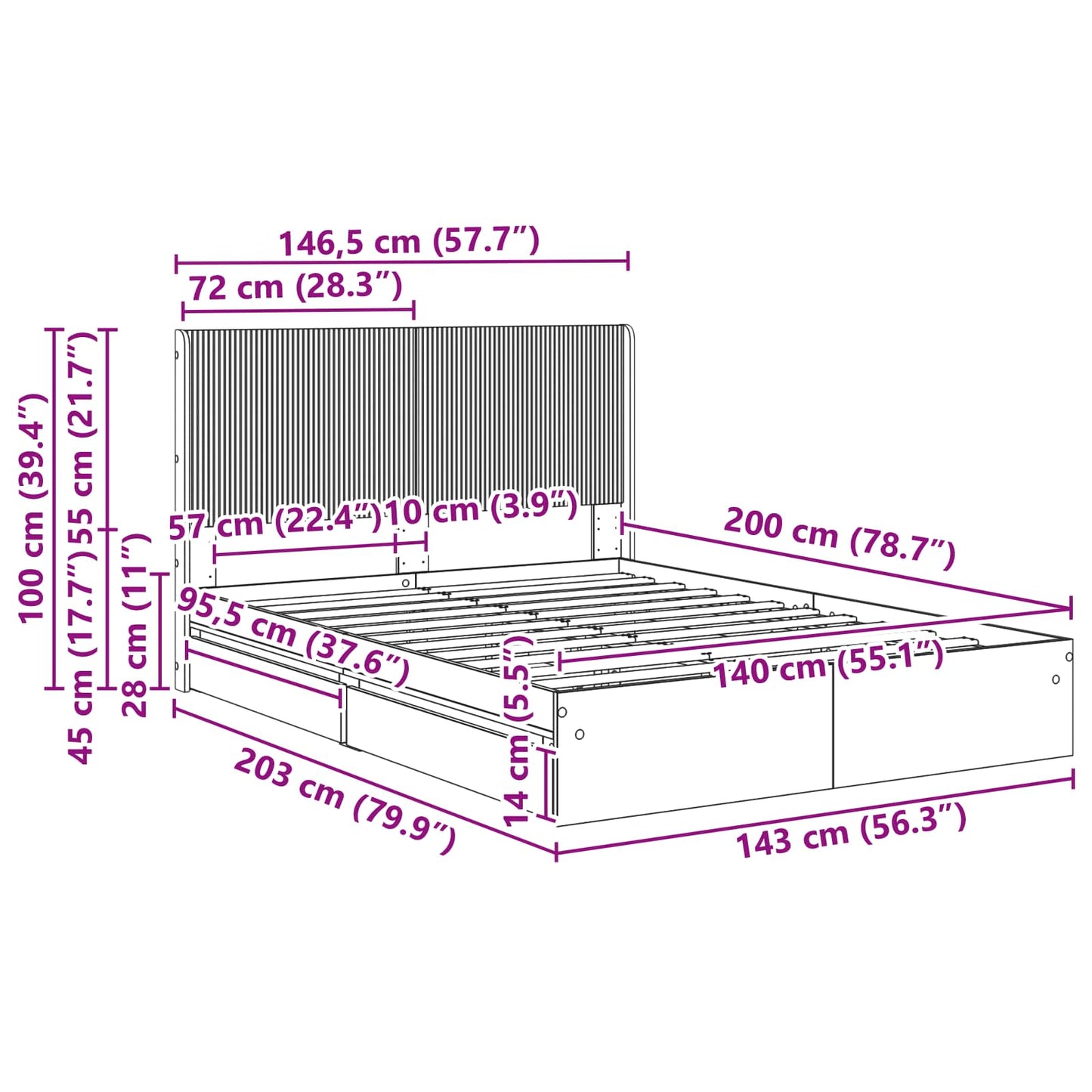 vidaXL Bed Frame with Storage and Headboard 2 pcs Engineered Wood