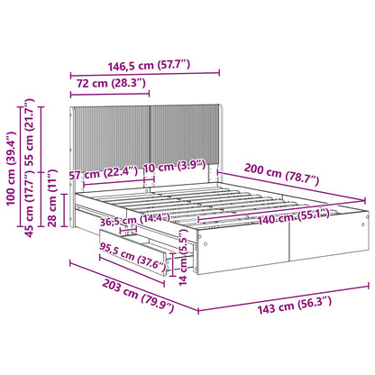 vidaXL Bed Frame with Storage and Headboard Grey Sonoma 140 x 200 cm