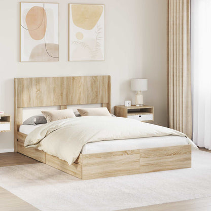 vidaXL Bed Frame with Storage and Headboard Sonoma Oak 135 x 190 cm