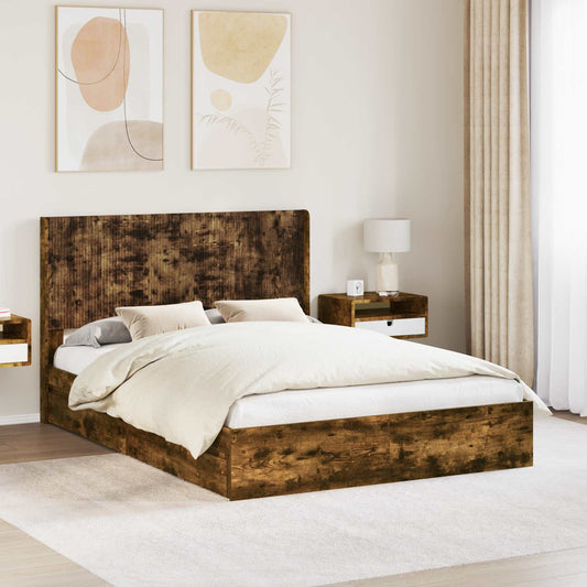 vidaXL Bed Frame with Storage and Headboard Smoked Oak 135 x 190 cm