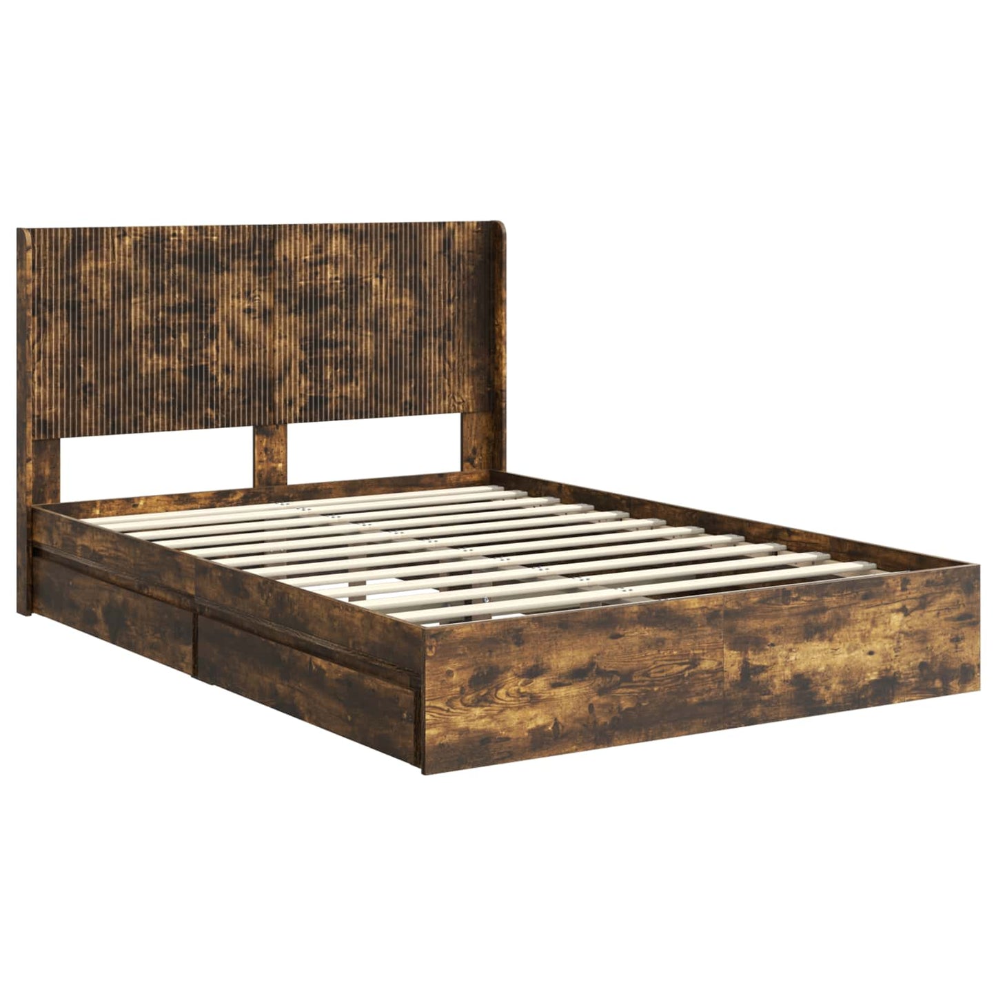 vidaXL Bed Frame with Storage and Headboard Smoked Oak 135 x 190 cm
