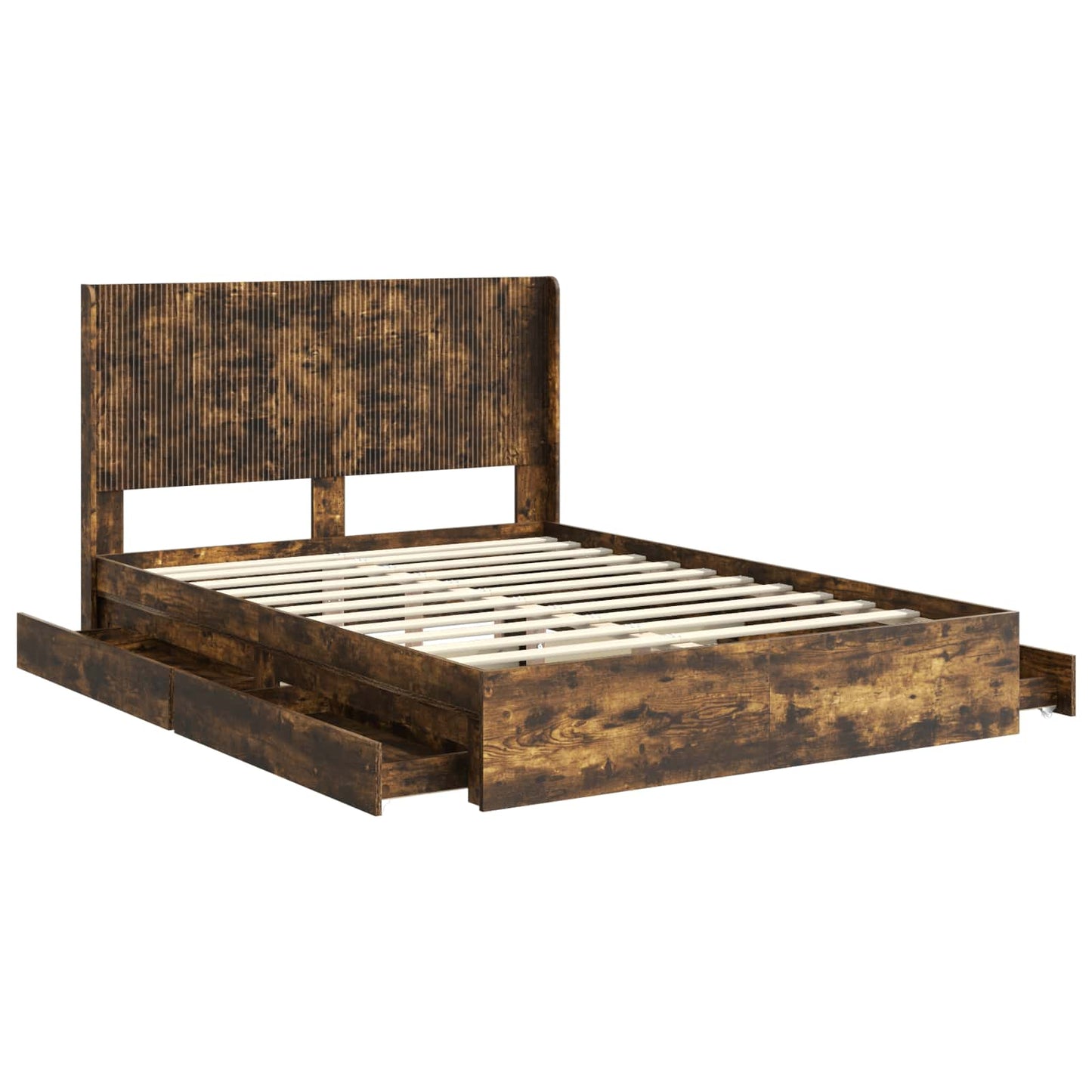 vidaXL Bed Frame with Storage and Headboard Smoked Oak 135 x 190 cm