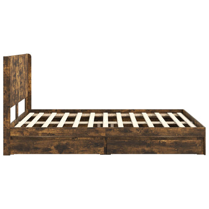 vidaXL Bed Frame with Storage and Headboard Smoked Oak 135 x 190 cm