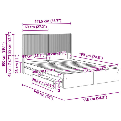 vidaXL Bed Frame with Storage and Headboard Smoked Oak 135 x 190 cm