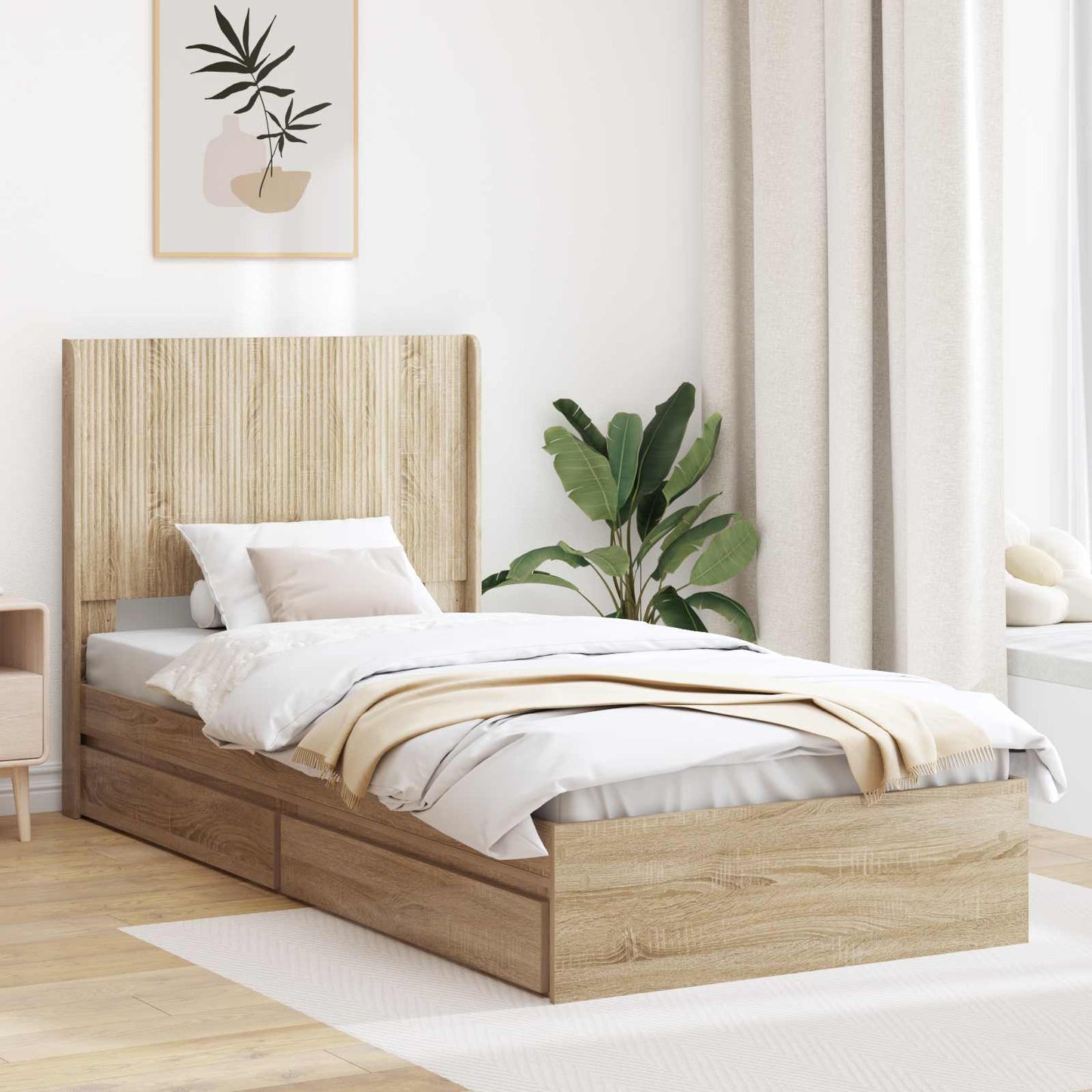vidaXL Bed Frame with Storage and Headboard Sonoma Oak 100 x 200 cm