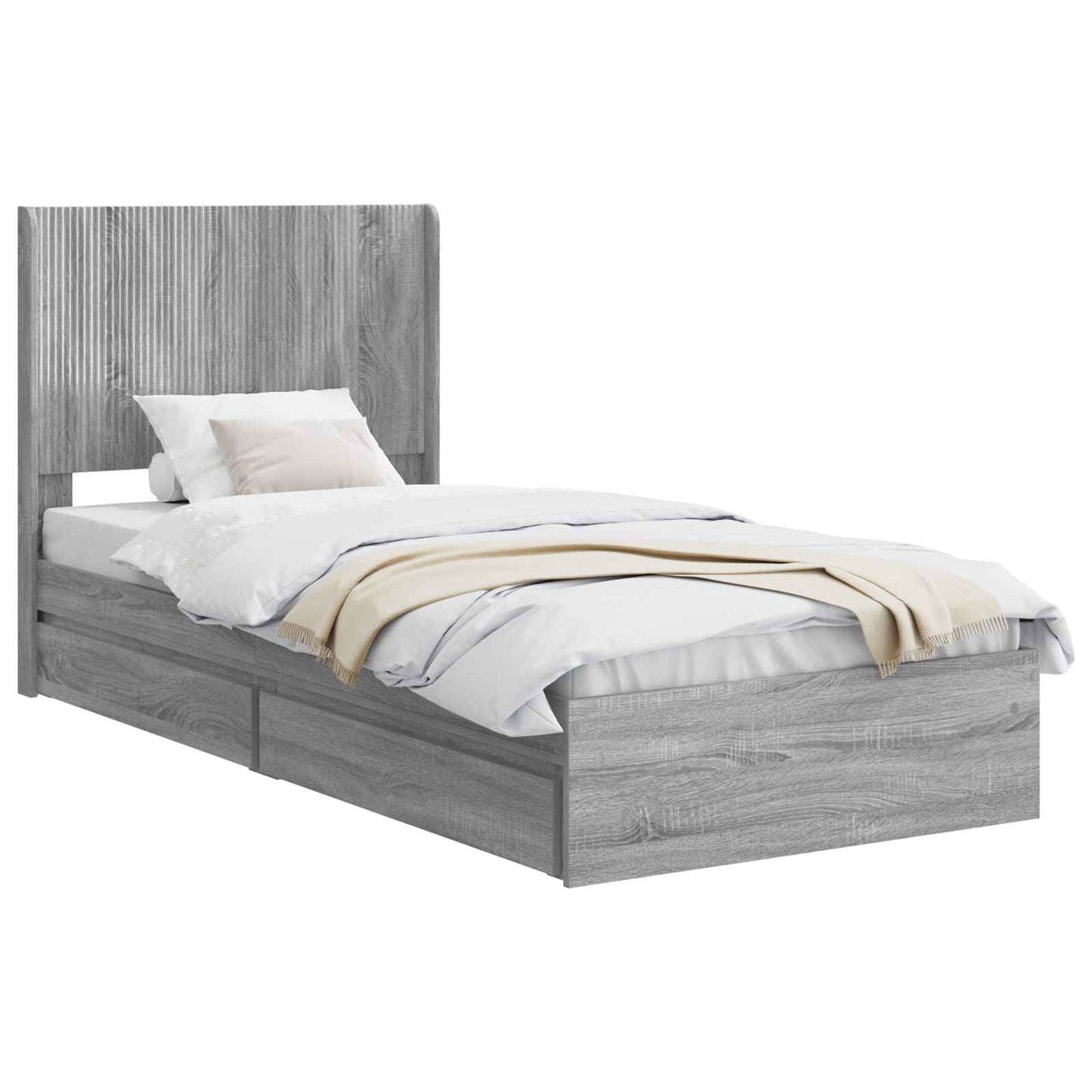 vidaXL Bed Frame with Storage and Headboard Grey Sonoma 100 x 200 cm
