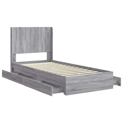 vidaXL Bed Frame with Storage and Headboard Grey Sonoma 100 x 200 cm