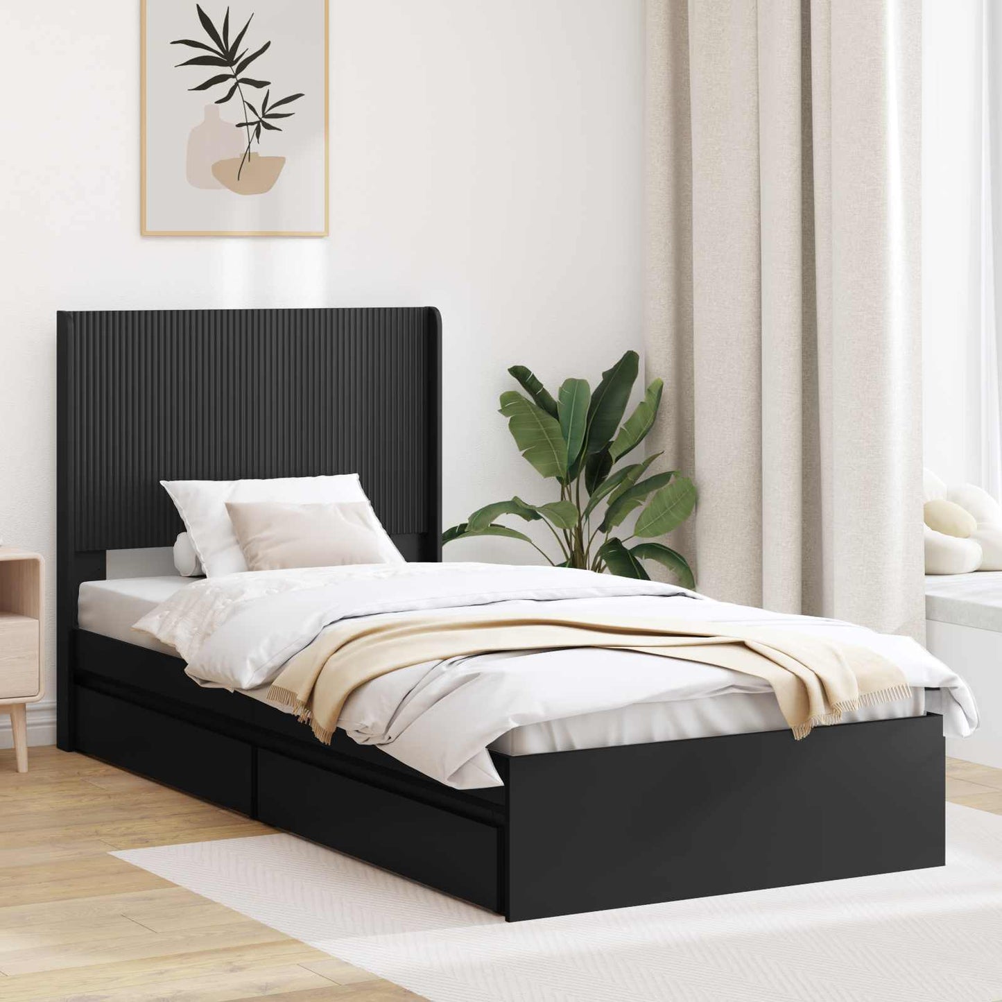 vidaXL Bed Frame with Storage and Headboard Black 90 x 190 cm