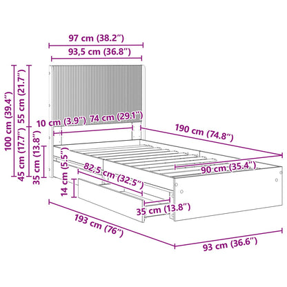 vidaXL Bed Frame with Storage and Headboard Sonoma Oak 90 x 200 cm