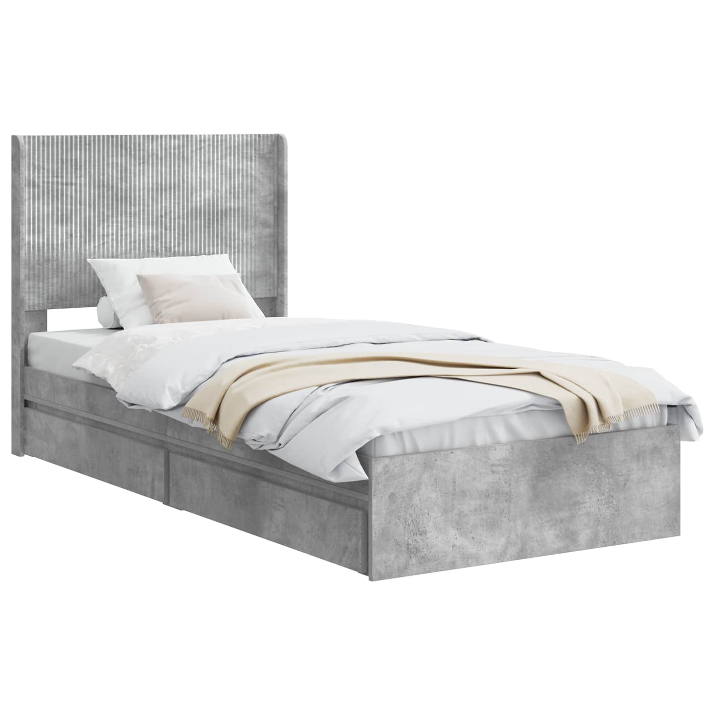 vidaXL Bed Frame with Storage and Headboard Concrete Grey 90 x 190 cm