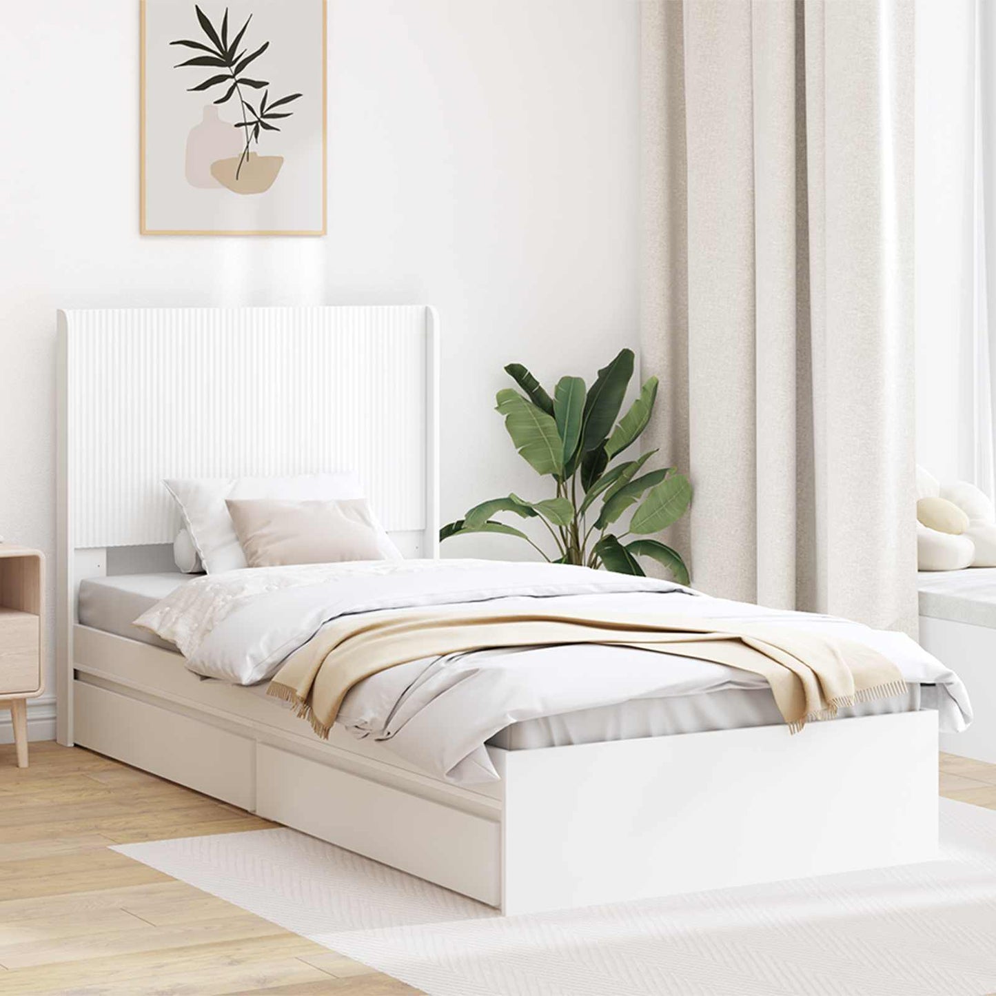 vidaXL Bed Frame with Storage and Headboard White 75 x 190 cm