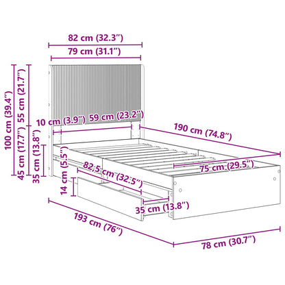vidaXL Bed Frame with Storage and Headboard Sonoma Oak 75 x 190 cm