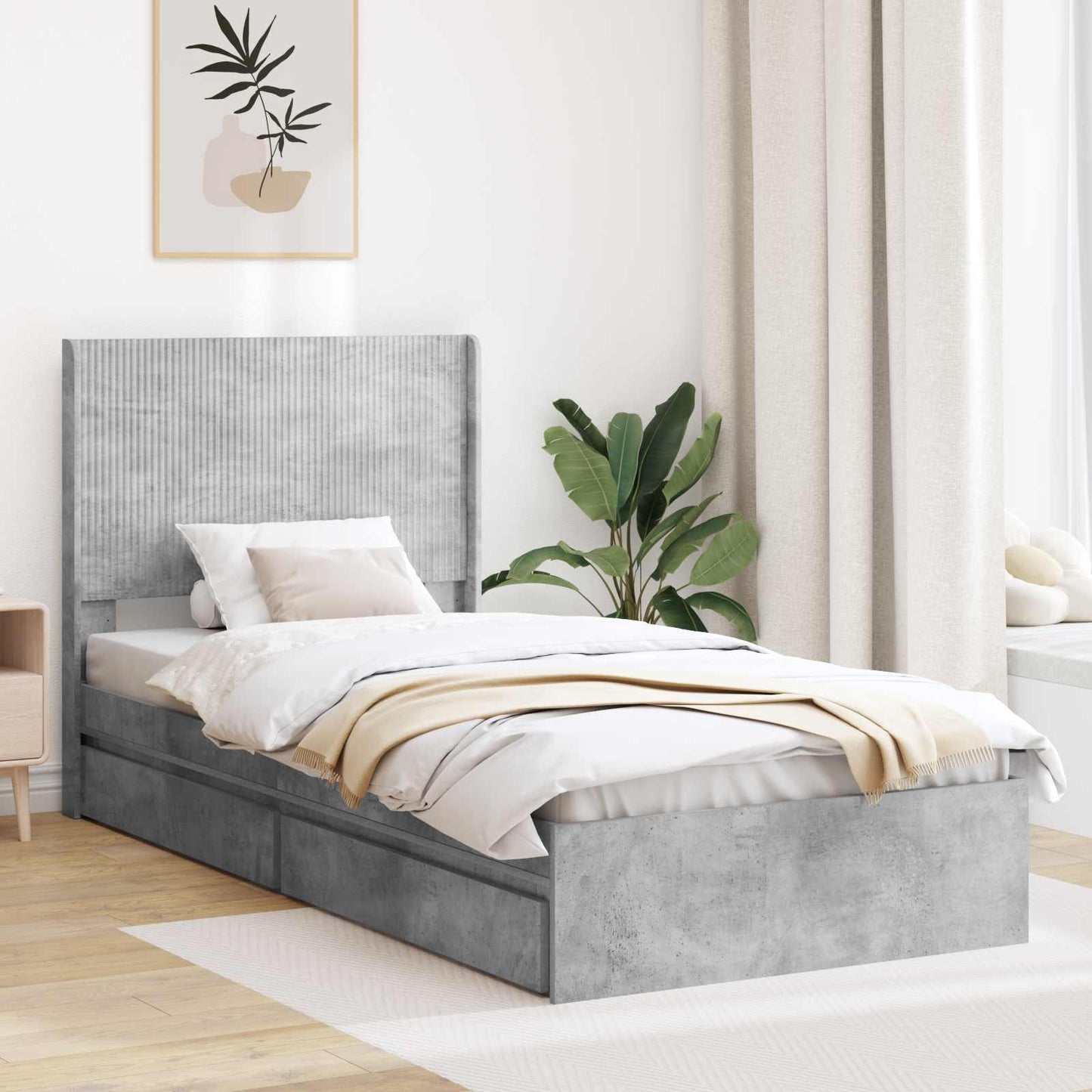 vidaXL Bed Frame with Storage and Headboard Concrete Grey 75 x 190 cm