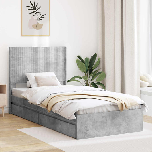 vidaXL Bed Frame with Storage and Headboard Concrete Grey 75 x 190 cm