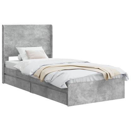 vidaXL Bed Frame with Storage and Headboard Concrete Grey 75 x 190 cm