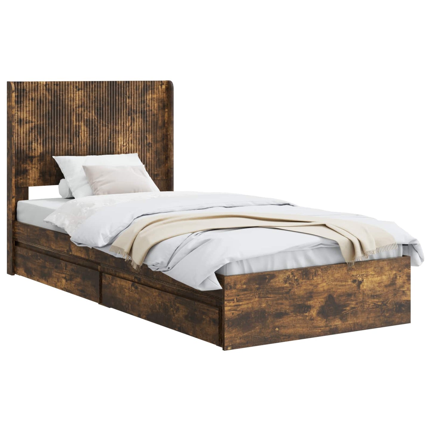 vidaXL Bed Frame with Storage and Headboard Smoked Oak 75 x 190 cm