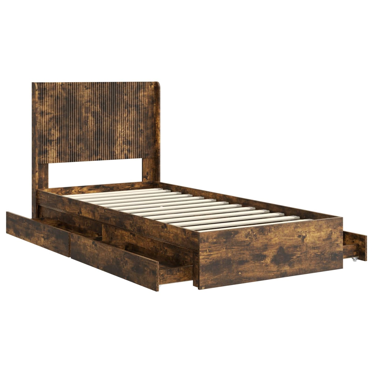 vidaXL Bed Frame with Storage and Headboard Smoked Oak 75 x 190 cm