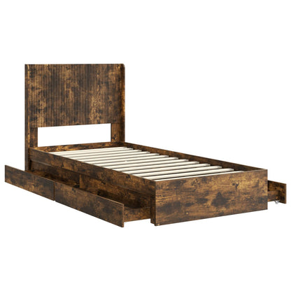 vidaXL Bed Frame with Storage and Headboard Smoked Oak 75 x 190 cm