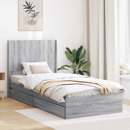 vidaXL Bed Frame with Storage and Headboard Grey Sonoma 75 x 190 cm